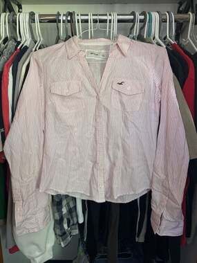 Hollister 3/4 sleeve cinched shirt in pink stripe